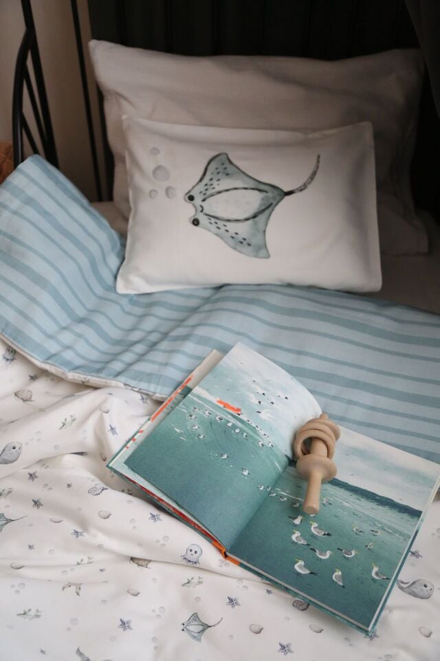 Denizaltı Desenli Pamuk Saten Bebek Nevresim Takımı 100x150cm